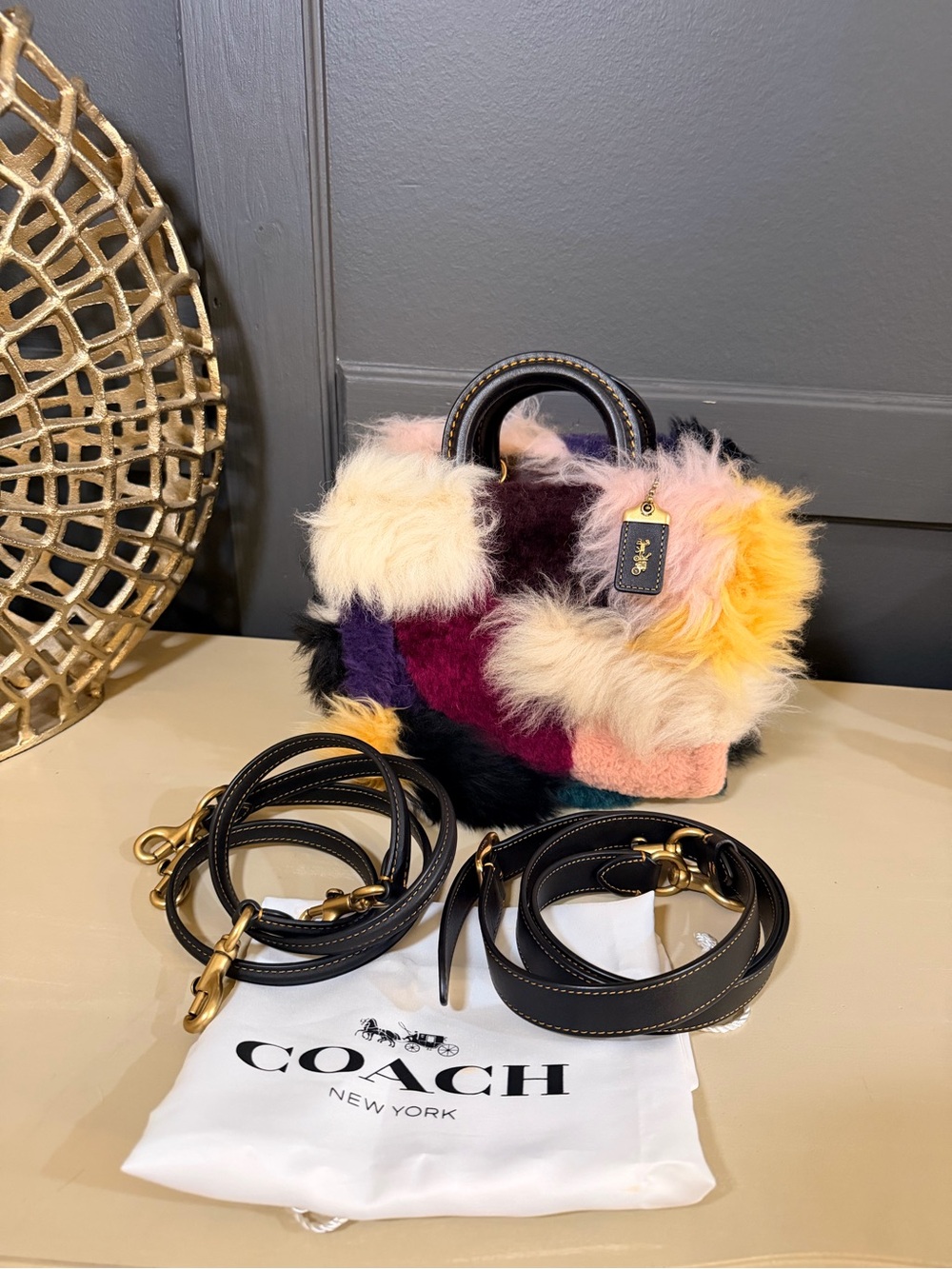Like New Coach Rogue 20 Patchwork Shearling Bag – Multicolor | Style CN592